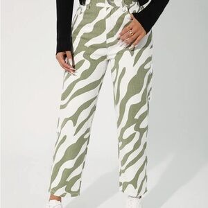 Green and White Zebra Print Jeans